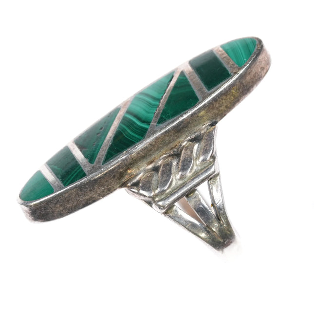 sz6 Vintage Navajo sterling silver malachite channel inlay ring - Estate Fresh Austin