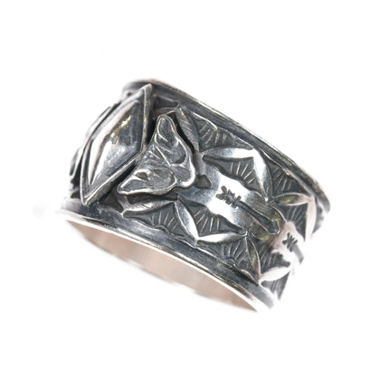 sz11.5 Gary Reeves Navajo intricately stamped sterling silver wide band ring - Estate Fresh Austin