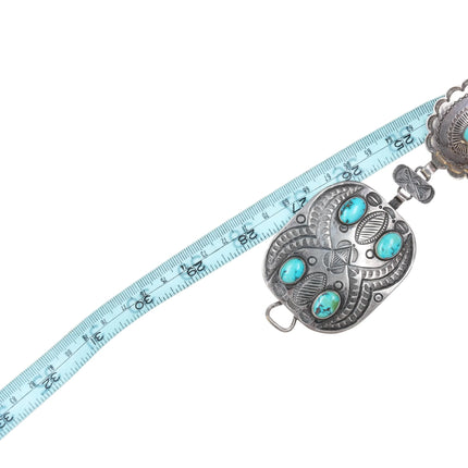 c1940 Navajo link concho belt deep stamped sterling silver high grade turquoise - Estate Fresh Austin