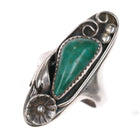 sz9.5 1960's Navajo long abstract sterling silver turquoise ring - Estate Fresh Austin