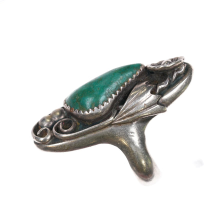 sz9.5 1960's Navajo long abstract sterling silver turquoise ring - Estate Fresh Austin