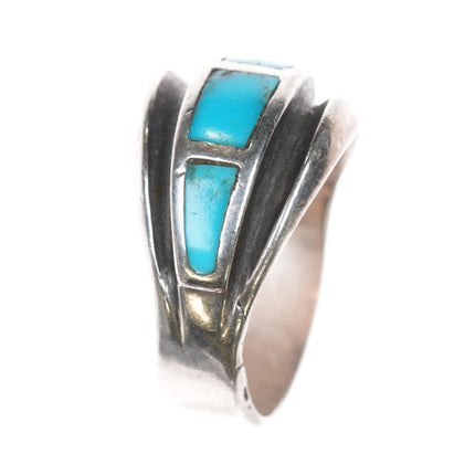 sz10.5 vintage Navajo sterling silver turquoise channel inlay modernist ring - Estate Fresh Austin