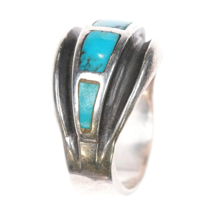 sz10.5 vintage Navajo sterling silver turquoise channel inlay modernist ring - Estate Fresh Austin