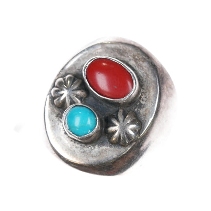sz10 70's-80's Mexican sterling silver turquoise and coral southwestern ring - Estate Fresh Austin