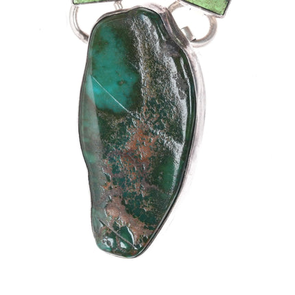 Linda Johnson Navajo sterling silver Royston turquoise, gaspeite hearts necklace - Estate Fresh Austin