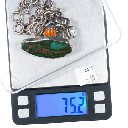 Linda Johnson Navajo sterling silver Royston turquoise, gaspeite hearts necklace - Estate Fresh Austin