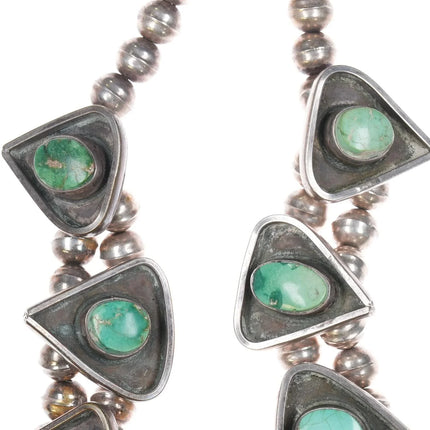 c1970 Navajo sterling silver modernist green turquoise squash blossom necklace - Estate Fresh Austin