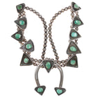 c1970 Navajo sterling silver modernist green turquoise squash blossom necklace - Estate Fresh Austin