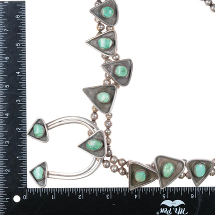 c1970 Navajo sterling silver modernist green turquoise squash blossom necklace - Estate Fresh Austin