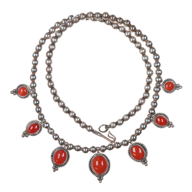 JM Barbje Navajo sterling silver Mediterranean red coral necklace - Estate Fresh Austin