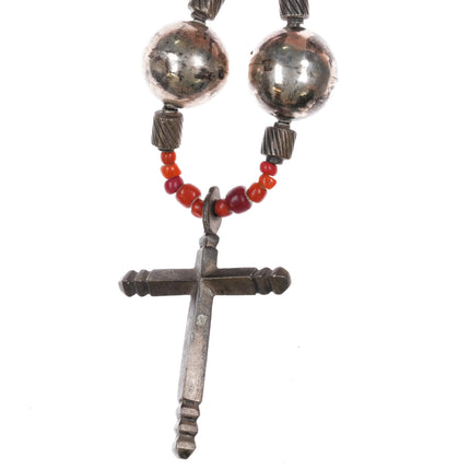 Antique Guatemalan Chachal Rosary cross necklace Sterling silver 1899 coins bead - Estate Fresh Austin