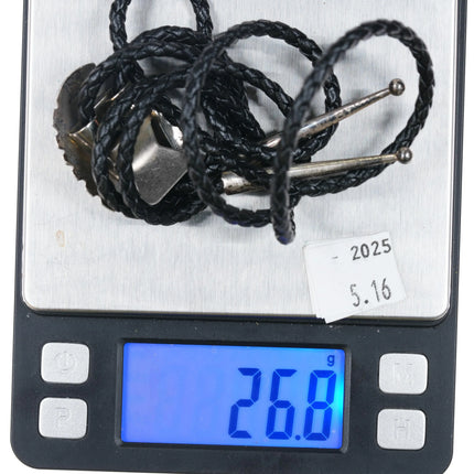 Vintage 1980's Navajo sterling silver Onyx bolo tie with stamped design - Estate Fresh Austin