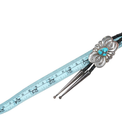 Vintage HK Navajo cast sterling silver bolo tie with turquoise - Estate Fresh Austin