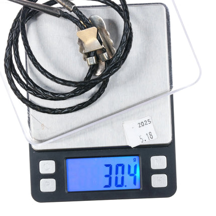 Vintage HK Navajo cast sterling silver bolo tie with turquoise - Estate Fresh Austin