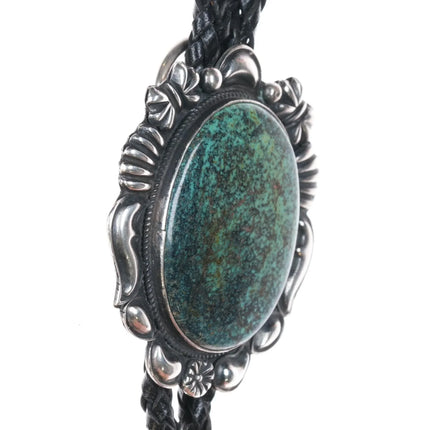 Kirk Smith Navajo Sterlng silver and turquoise bolo tie with fancy tips - Estate Fresh Austin