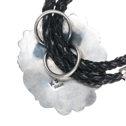 Kirk Smith Navajo Sterlng silver and turquoise bolo tie with fancy tips - Estate Fresh Austin