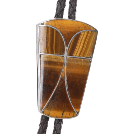 Vintage sterling silver tiger's eye channel inlay stone bolo tie - Estate Fresh Austin