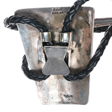 c1980 Vintage CJ Jr Navajo Sterling silver eagle bolo tie in overlay style - Estate Fresh Austin