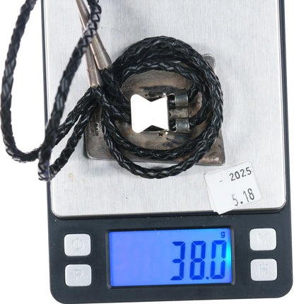 c1980 Vintage CJ Jr Navajo Sterling silver eagle bolo tie in overlay style - Estate Fresh Austin