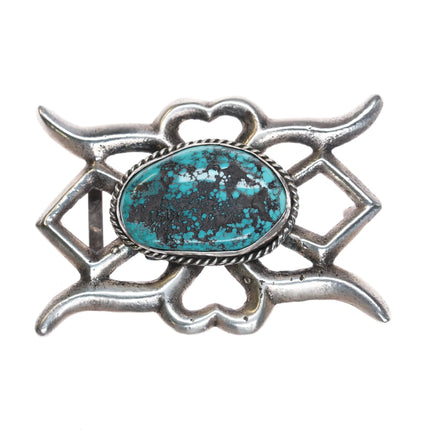 50's-60's Navajo cast sterling silver belt buckle with large turquoise stone - Estate Fresh Austin