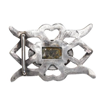 50's-60's Navajo cast sterling silver belt buckle with large turquoise stone - Estate Fresh Austin