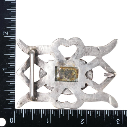 50's-60's Navajo cast sterling silver belt buckle with large turquoise stone - Estate Fresh Austin