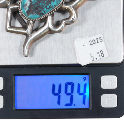 50's-60's Navajo cast sterling silver belt buckle with large turquoise stone - Estate Fresh Austin