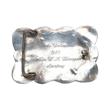 80's Sterling silver Chrysocolla Duck's Unlimited trophy belt buckle - Estate Fresh Austin