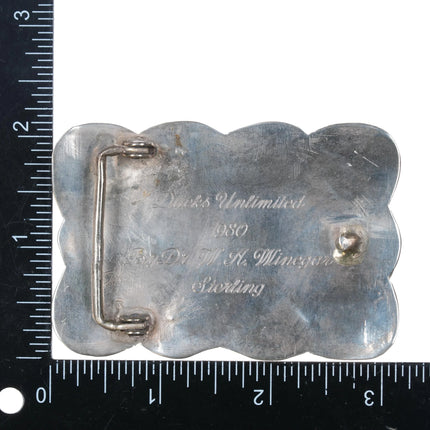 80's Sterling silver Chrysocolla Duck's Unlimited trophy belt buckle - Estate Fresh Austin