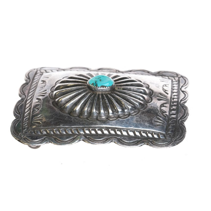 Vintage Navajo sterling silver nicely stamped belt buckle with center turquoise - Estate Fresh Austin