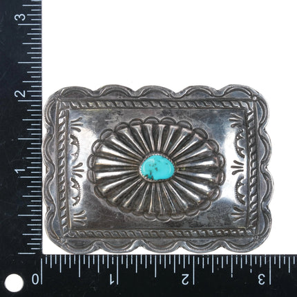 Vintage Navajo sterling silver nicely stamped belt buckle with center turquoise - Estate Fresh Austin