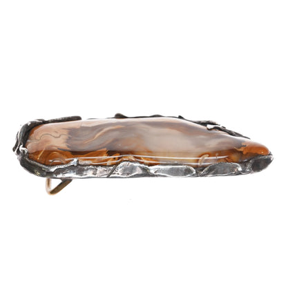 1970's Brutalist sterling silver dolphins belt buckle with large jasper stone - Estate Fresh Austin