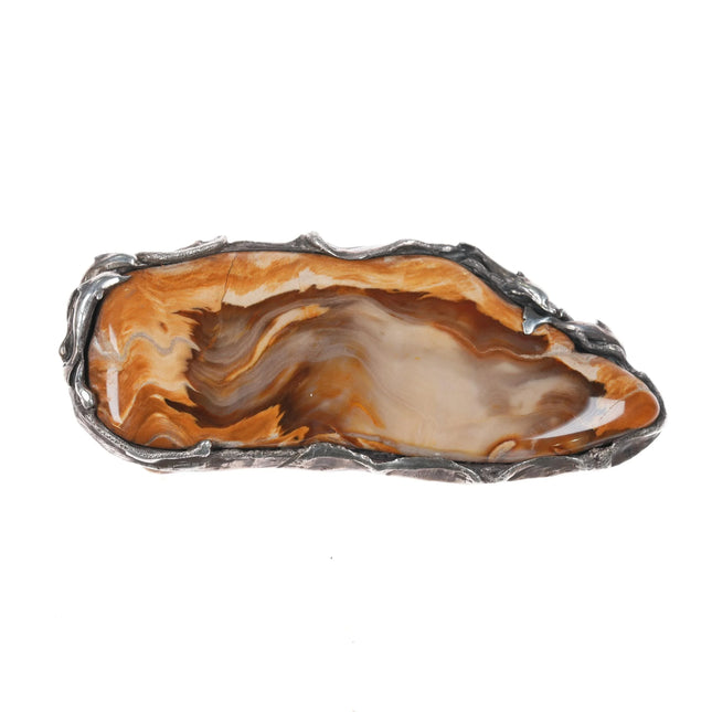 1970's Brutalist sterling silver dolphins belt buckle with large jasper stone - Estate Fresh Austin
