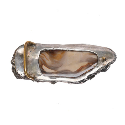 1970's Brutalist sterling silver dolphins belt buckle with large jasper stone - Estate Fresh Austin
