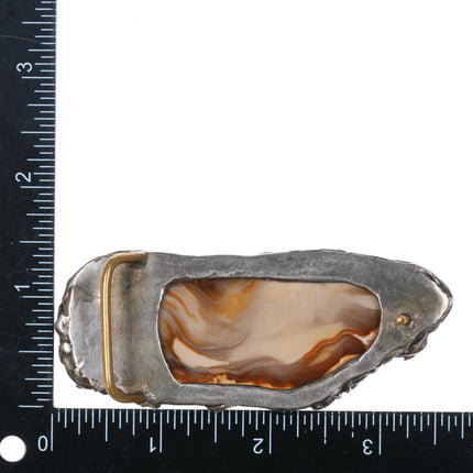 1970's Brutalist sterling silver dolphins belt buckle with large jasper stone - Estate Fresh Austin