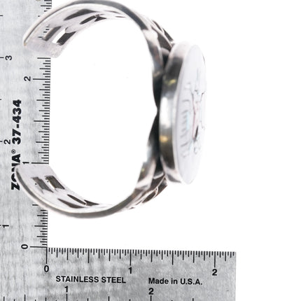 6.1" Vintage Zuni Gaun Dancer Inlaid cuff bracelet cast sterling silver - Estate Fresh Austin