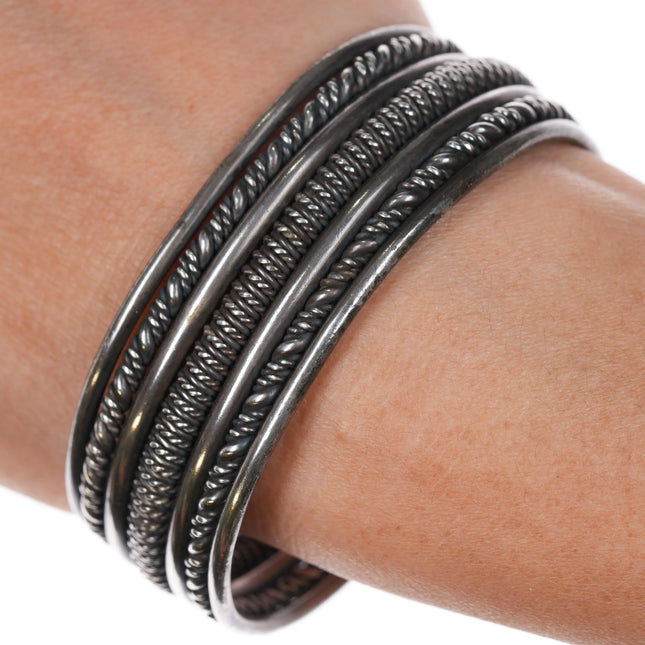 6.3" Heavy vintage Navajo twisted sterling silver wire cuff bracelet - Estate Fresh Austin