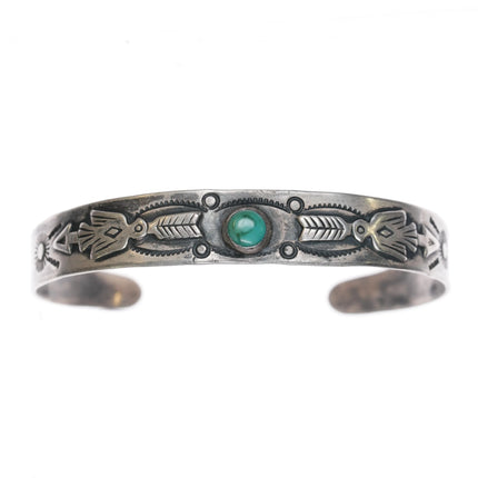 6.2" c1940 Fred Harvey Sterling silver snakes, arrows turquoise cuff bracelet - Estate Fresh Austin