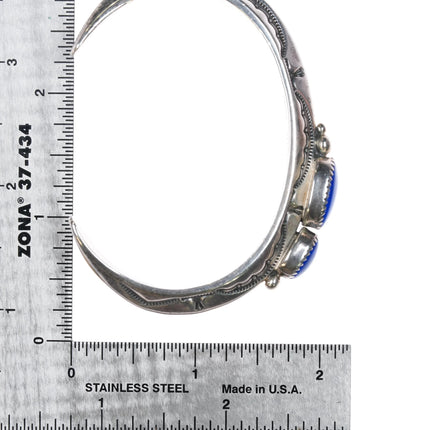 6.5" Jeanette Dale Navajo sterling silver lapis 2 stone carinated cuff bracelet - Estate Fresh Austin