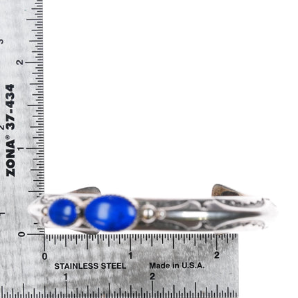 6.5" Jeanette Dale Navajo sterling silver lapis 2 stone carinated cuff bracelet - Estate Fresh Austin