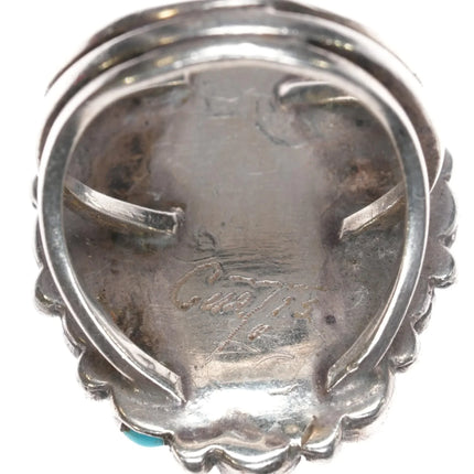 sz6.75 Thomas Curtis Navajo turquoise cluster border sterling silver ring - Estate Fresh Austin