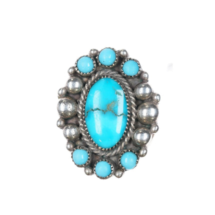 sz6.75 Thomas Curtis Navajo turquoise cluster border sterling silver ring - Estate Fresh Austin