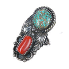 sz7 Orville Tsinnie Navajo sterling silver, coral red web Kingman turquoise ring - Estate Fresh Austin
