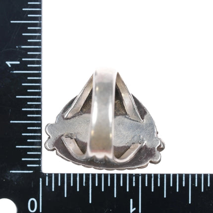 sz8.5 40's-50's Navajo triangular sterling silver ring w/large turquoise - Estate Fresh Austin