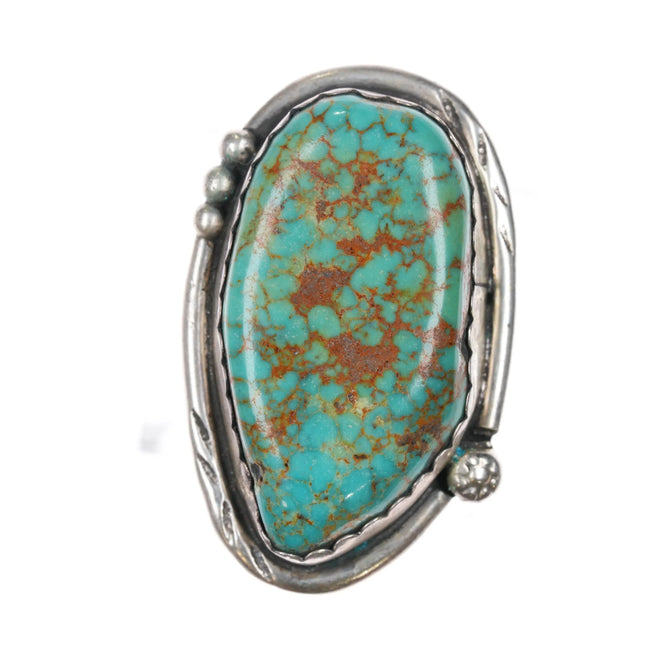 sz9.5 1970's J Sterling silver Navajo webbed turquoise large ring - Estate Fresh Austin