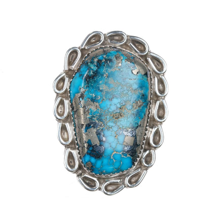 sz15.5+ Large Navajo sterling silver pyrite turquoise ring ME - Estate Fresh Austin
