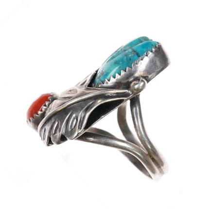 sz7 Zuni or Puebloan Vintage sterling silver high grade carved turquoise ring - Estate Fresh Austin