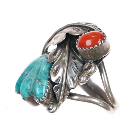 sz7 Zuni or Puebloan Vintage sterling silver high grade carved turquoise ring - Estate Fresh Austin