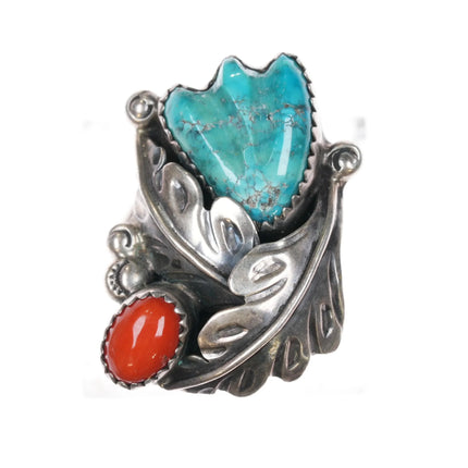 sz7 Zuni or Puebloan Vintage sterling silver high grade carved turquoise ring - Estate Fresh Austin