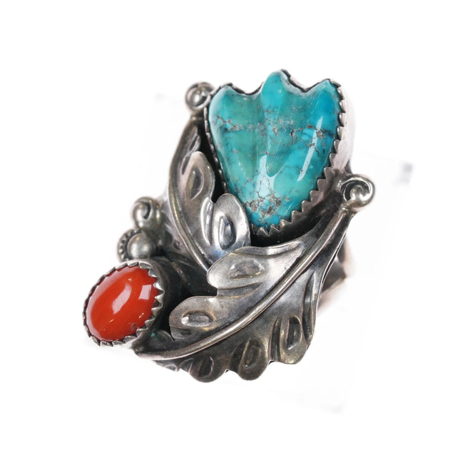 sz7 Zuni or Puebloan Vintage sterling silver high grade carved turquoise ring - Estate Fresh Austin
